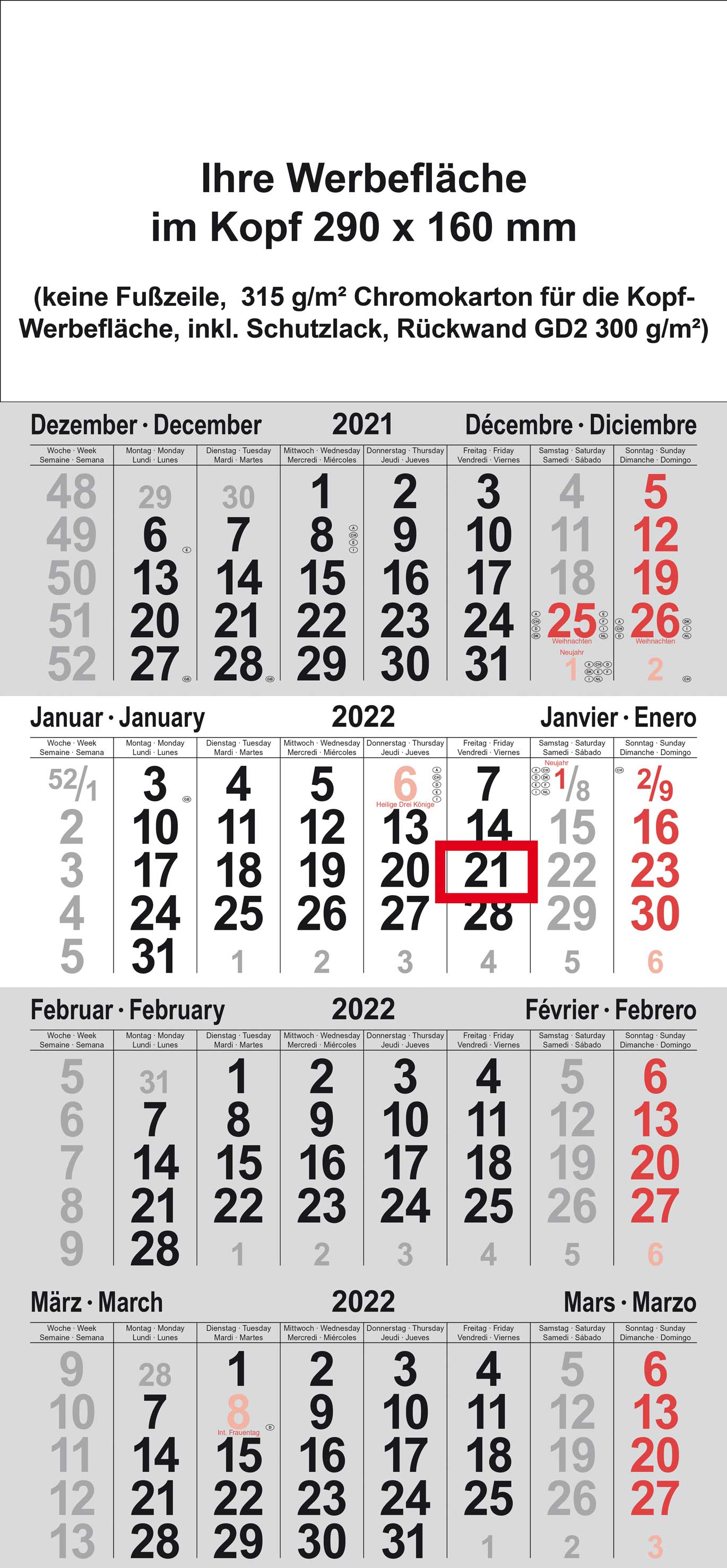 4-month calendar S-Format