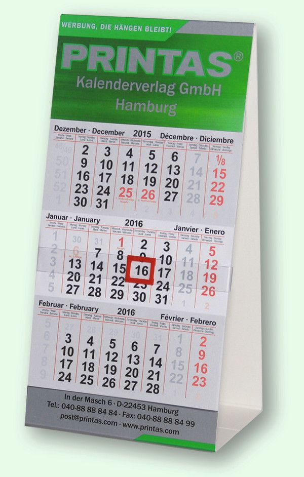 3-month desk calendar upright format